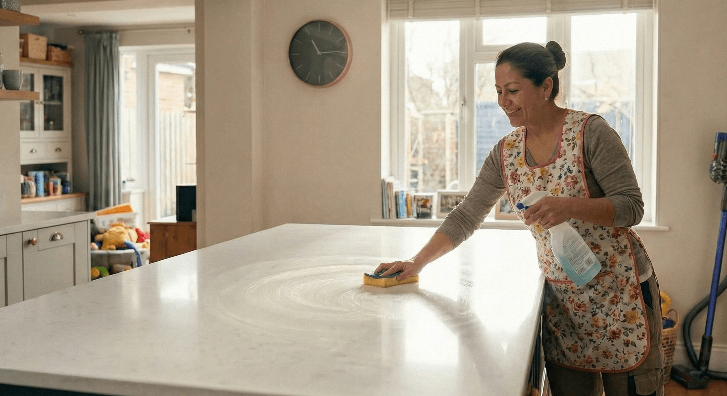 Professional cleaner wiping a counter